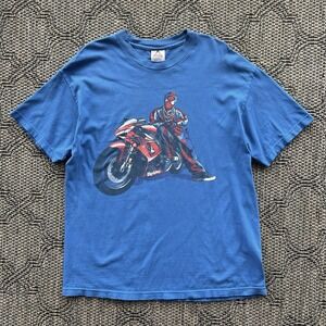 Vintage Spiderman Shirt Men's XL Blue Marvel Gangster Tupac Biker Superhero Y2K